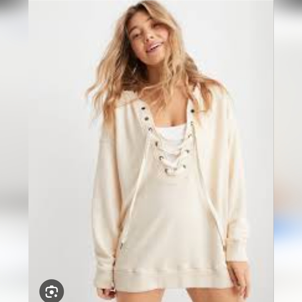Aries‎ Cream Lace-Up Sweatshirt.